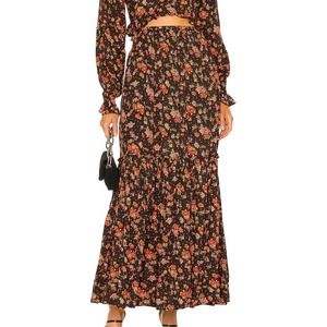 Free People Secret Garden Floral Flowy Maxi Skirt Black Red Size XS NEW